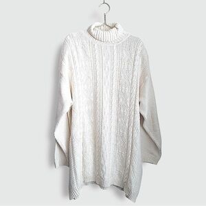 AE Sport and Co Vintage Turtleneck Chunky Cable Knit Cozy Ivory Sweater